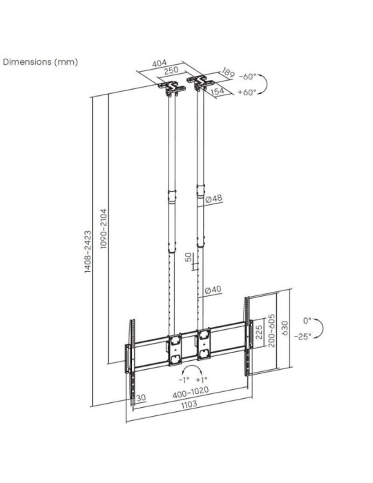 Soporte de Techo Inclinable/ Giratorio/ Nivelable Aisens CT120TLE-395 para TV de 60-120"/ hasta 120kg