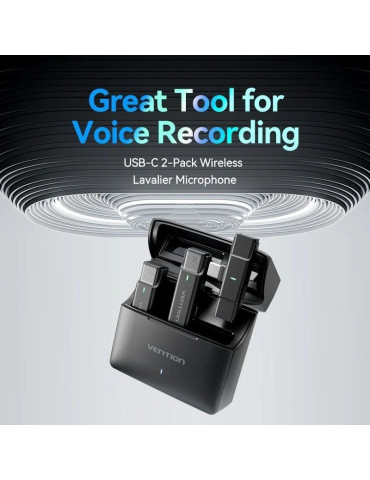Micrófono Inalámbrico con Clip Vention NCAB0/ USB Tipo-C/ Incluye Receptor/ 2 unidades 2
