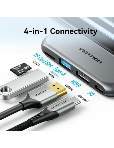 Docking Sin Cables USB Tipo-C Vention THYH0/ 1xUSB/ 1xHDMI/ 1xUSB Tipo-C PD/ 1xLector de Tarjetas/ Gris 2