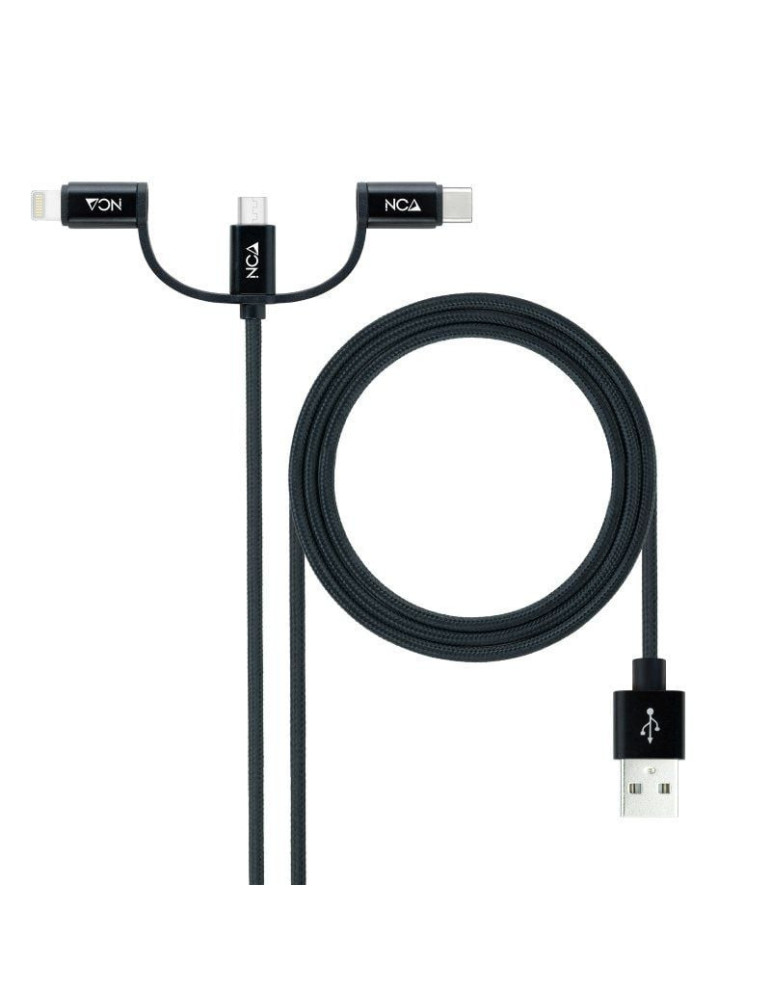 Cable USB 2.0 Nanocable 10.01.3200/ Lightning Macho - Micro USB Macho/ USB Tipo-C Macho/ 480Mbps/ 1m/ Negro