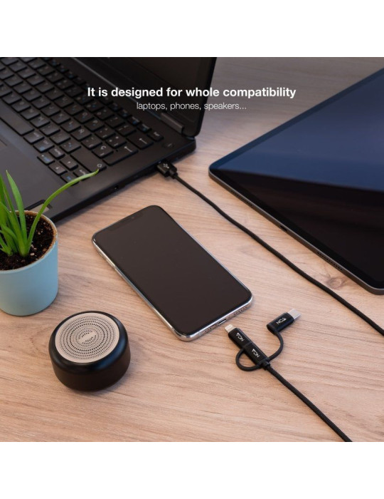 Cable USB 2.0 Nanocable 10.01.3200/ Lightning Macho - Micro USB Macho/ USB Tipo-C Macho/ 480Mbps/ 1m/ Negro