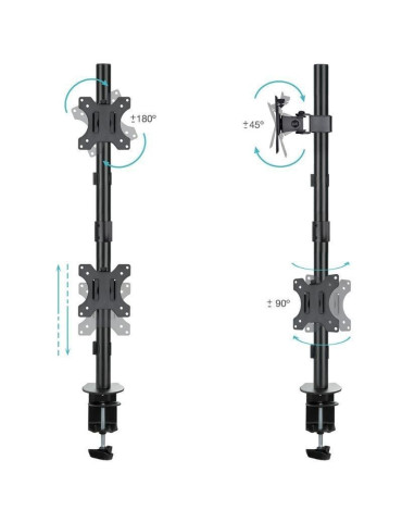 Soporte de Mesa para 2 Monitores TooQ DB1233TNV-B/ Giratorio/ Inclinable/ hasta 8kg 2