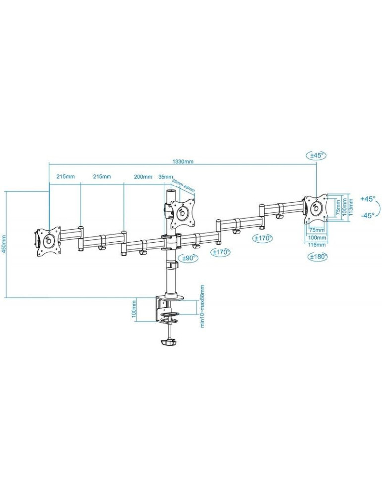 Soporte de Mesa para 3 Monitores TooQ DB1327TN-B/ Giratorio/ Inclinable/ hasta 8kg