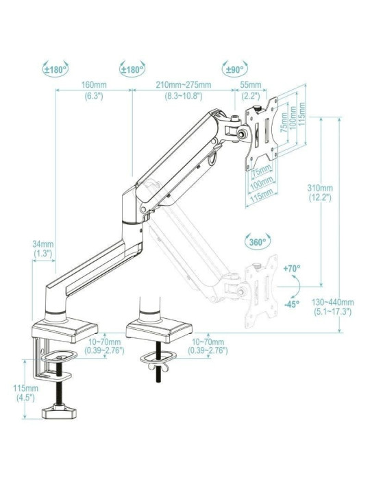 Soporte de Mesa para Monitor TooQ DB1334TNR-B/ hasta 10kg