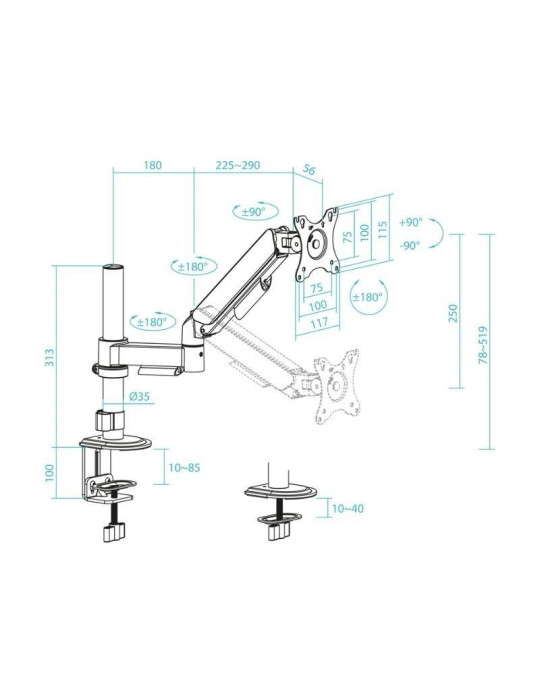 Soporte de Mesa para Monitor TooQ DB1532TNR-B/ Giratorio/ Inclinable/ hasta 9kg