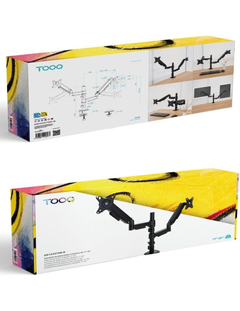 Soporte de Mesa para 2 Monitores TooQ DB1533TNR-B/ Giratorio/ Inclinable/ hasta 9kg