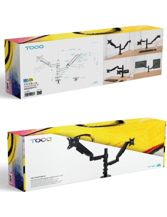 Soporte de Mesa para 2 Monitores TooQ DB1533TNR-B/ Giratorio/ Inclinable/ hasta 9kg