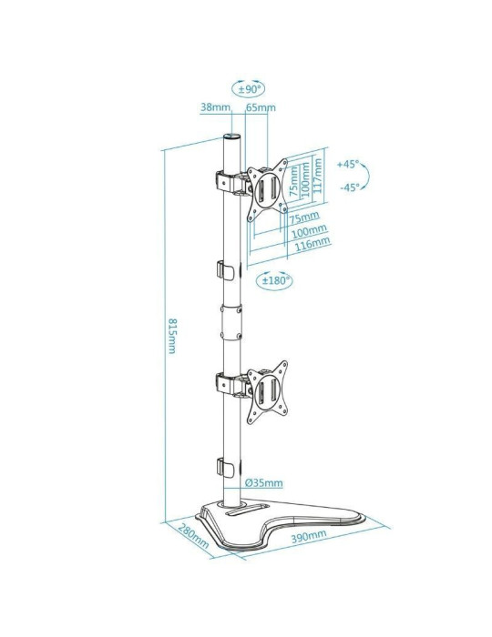 Soporte de Sobremesa para 2 Monitores TooQ DB1703TNV-B/ Giratorio/ Inclinable/ hasta 9kg