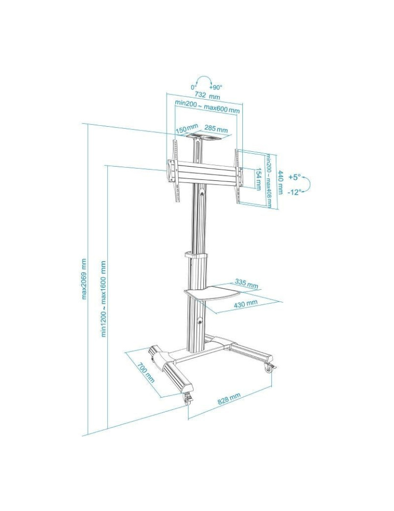 Soporte de Suelo Inclinable/ Ajustable con Ruedas TooQ FS1870M-B para TV de 37-70"/ hasta 50kg