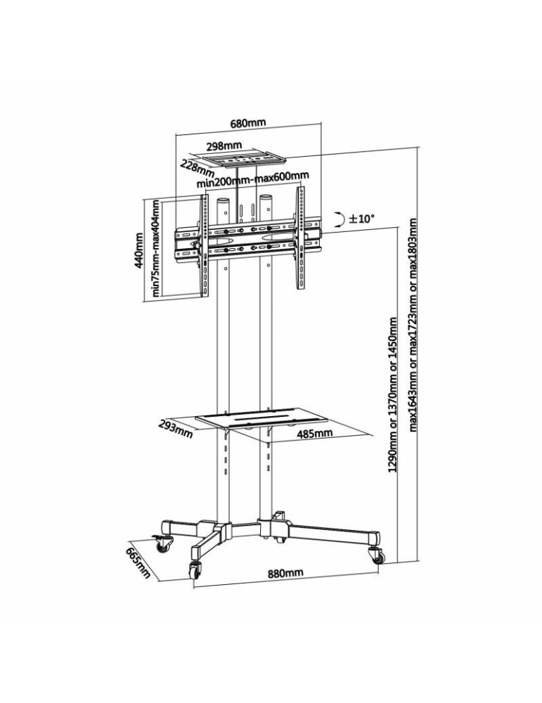 Soporte de Suelo Inclinable con Ruedas Aisens FT70TE-035 para TV de 37-70"/ hasta 50kg