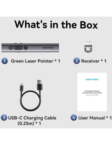 Presentador Inalámbrico por Bluetooth Vention KQJH0/ 2.4GHz/ Gris 2