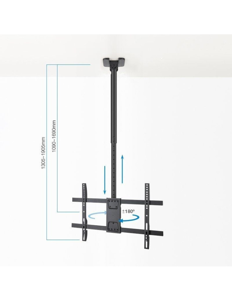 Soporte de Techo Giratorio/ Inclinable/ Nivelable TooQ LPCE1186TSLI-XL-B para TV de 43-86"/ hasta 60kg