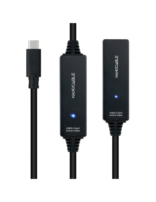 Cable Alargador USB Tipo-C 3.2 con Amplificador Nanocable 10.01.1312/ USB Tipo-C Macho - USB Tipo-C Hembra/ 10m/ Negro