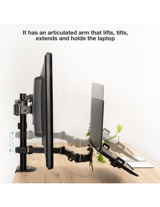 Soporte de Mesa para 2 Monitores y 1 Portátil TooQ DB1202TN-B/ Giratorio/ Inclinable/ hasta 9kg