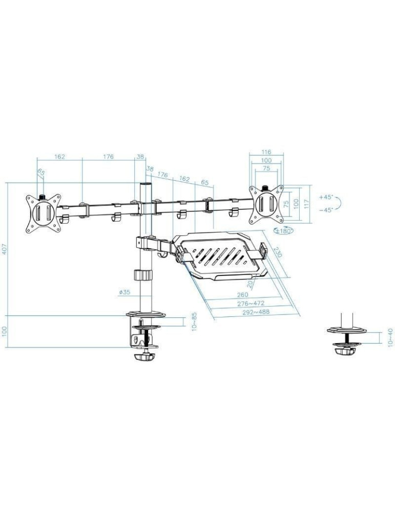 Soporte de Mesa para 2 Monitores y 1 Portátil TooQ DB1202TN-B/ Giratorio/ Inclinable/ hasta 9kg