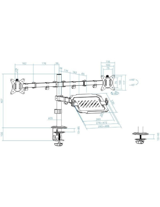 Soporte de Mesa para 2 Monitores y 1 Portátil TooQ DB1202TN-B/ Giratorio/ Inclinable/ hasta 9kg