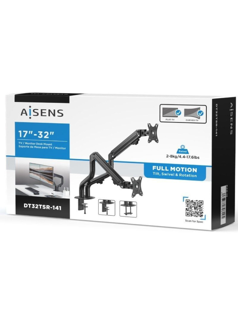 Soporte de Mesa para 2 Monitores Aisens DT32TSR-141/ Giratorio/ Inclinable/ hasta 8kg
