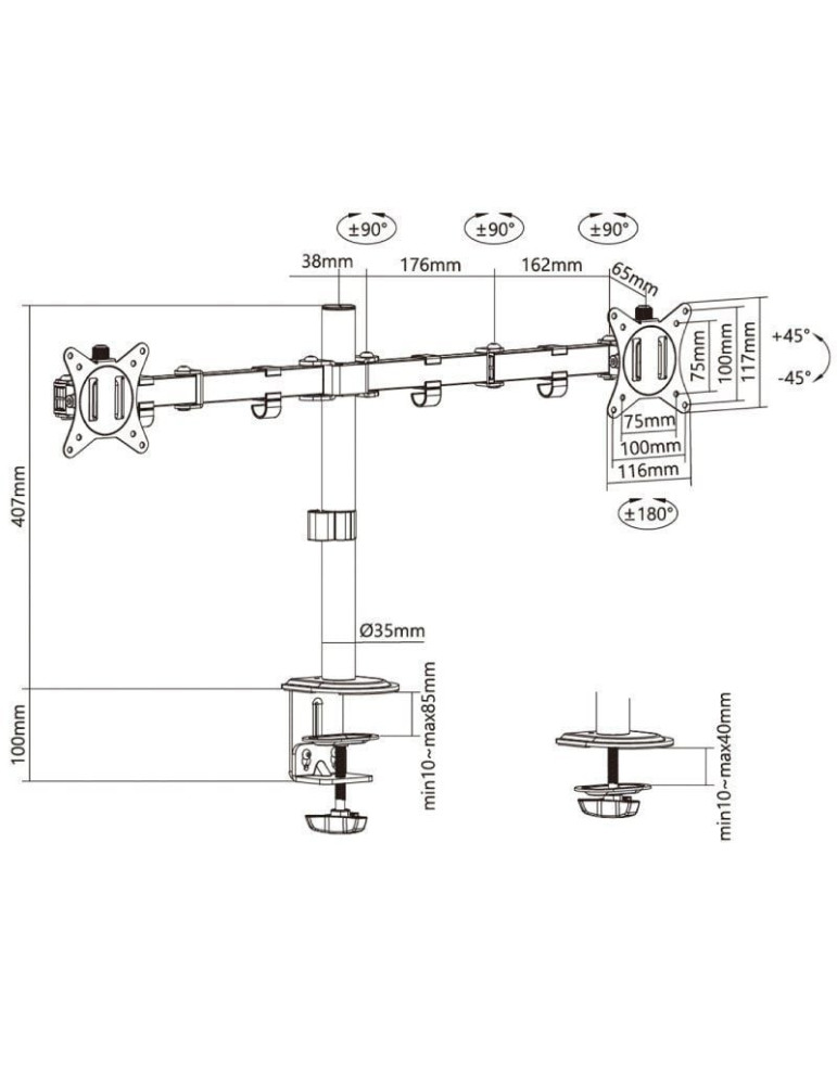 Soporte de Mesa para 2 Monitores o TV Aisens DT32TSR-149/ Giratorio/ Inclinable/ hasta 9kg
