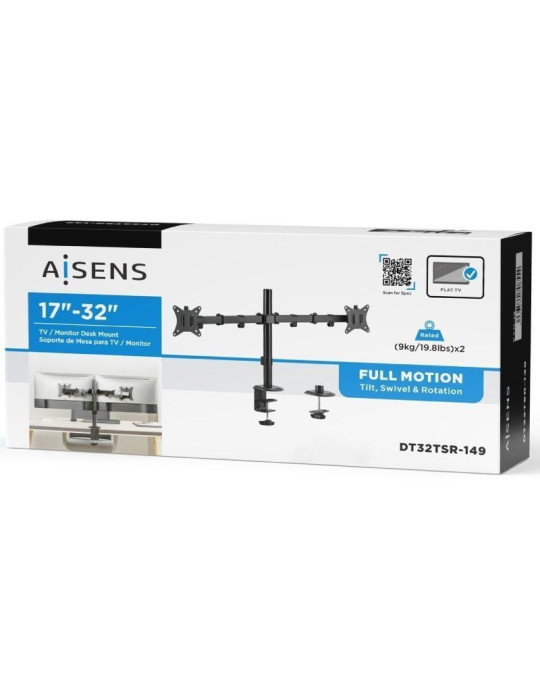 Soporte de Mesa para 2 Monitores o TV Aisens DT32TSR-149/ Giratorio/ Inclinable/ hasta 9kg