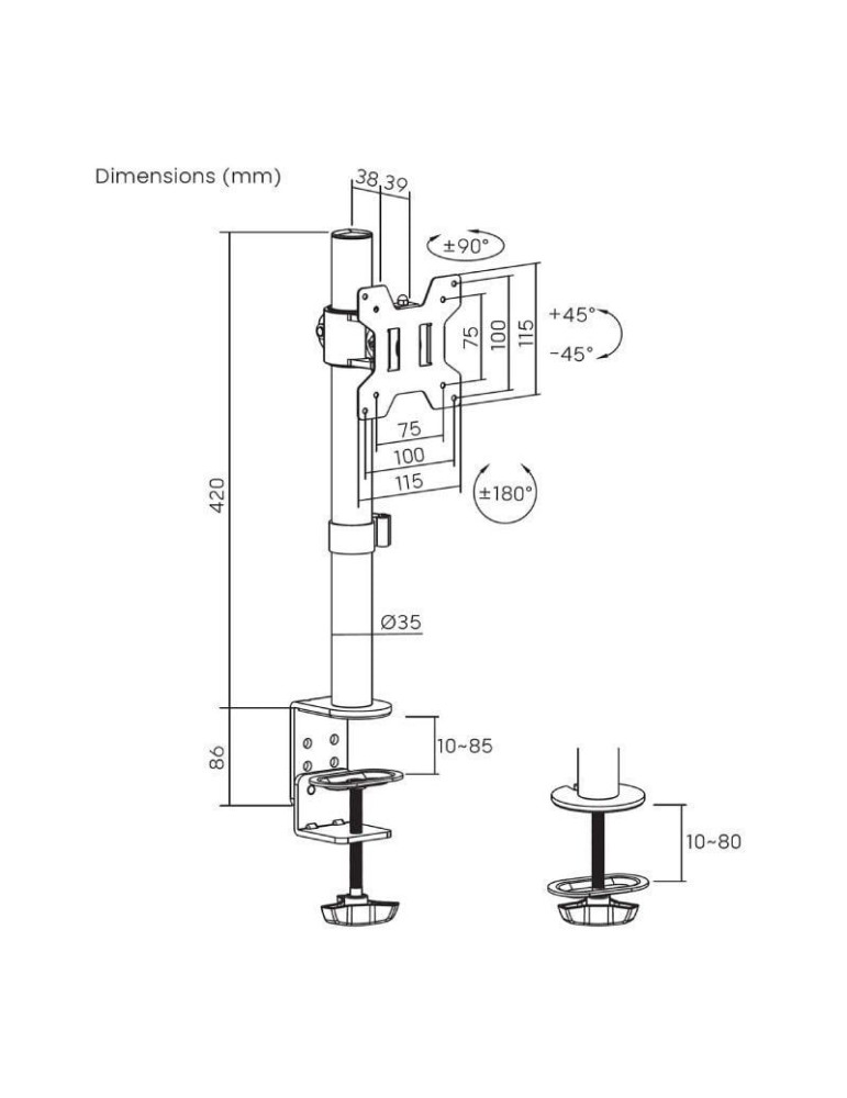 Soporte de Mesa para Monitor Aisens DT32TSR-275/ Giratorio/ Inclinable/ hasta 10kg