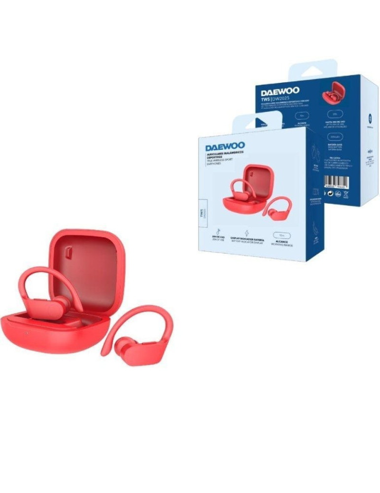 Auriculares Deportivos Bluetooth Daewoo DW2025 con estuche de carga/ Autonomía 5h/ Rojos