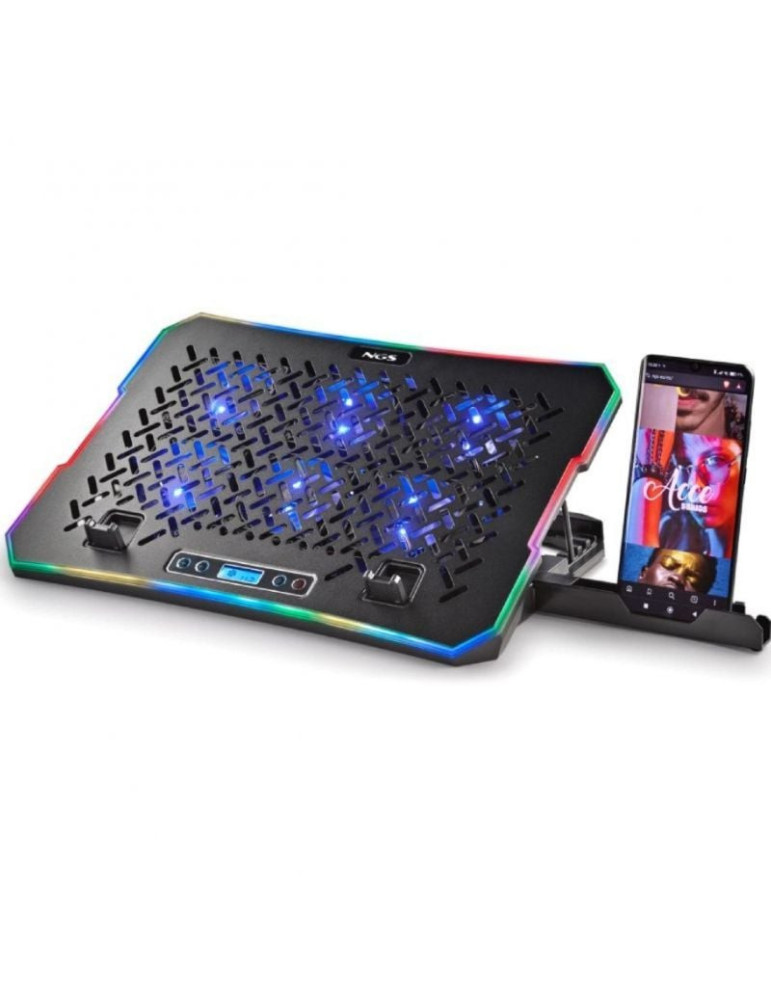 Soporte Refrigerante NGS Hero Stand para Portátiles hasta 15.6"/ Iluminación LED