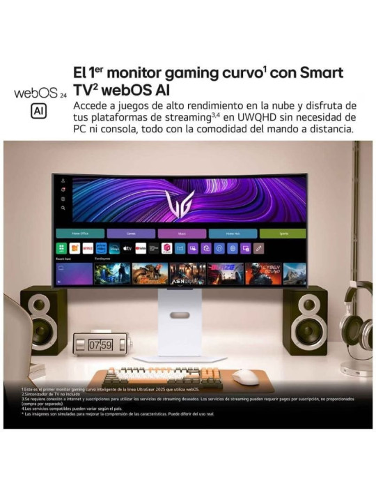 Smart Monitor Gaming Ultrapanorámico Curvo LG UltraGear 34GX90SA-W 34"/ WQHD/ Multimedia/ 0.03ms/ 240Hz/ OLED/ Regulable en altu