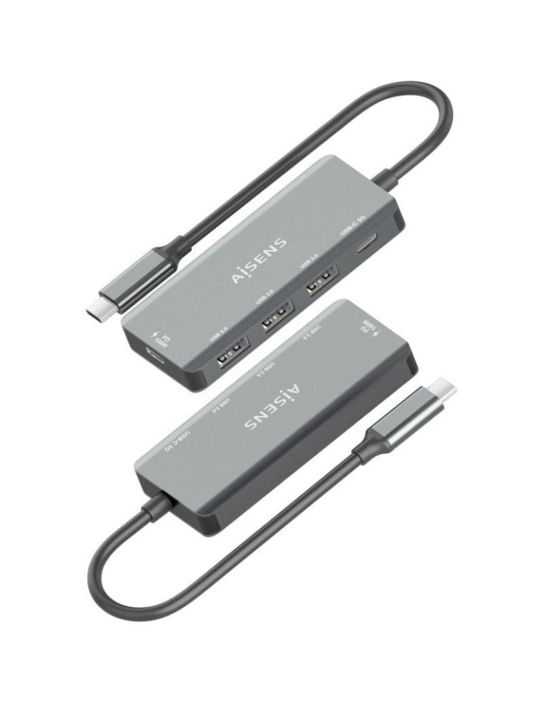 Hub USB Tipo-C Aisens A109-0945/ 3xUSB/ 1xUSB Tipo-C/ 1xUSB Tipo-C PD/ Gris