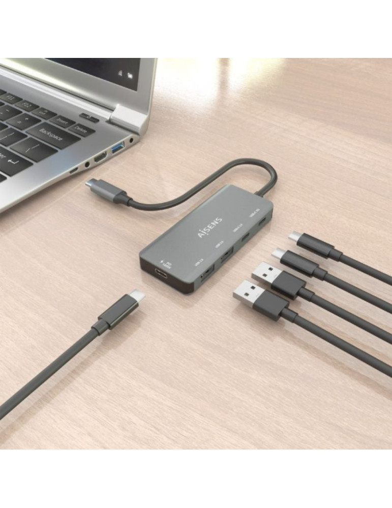 Hub USB Tipo-C Aisens A109-0946/ 2xUSB/ 2xUSB Tipo-C/ 1xUSB Tipo-C PD/ Gris