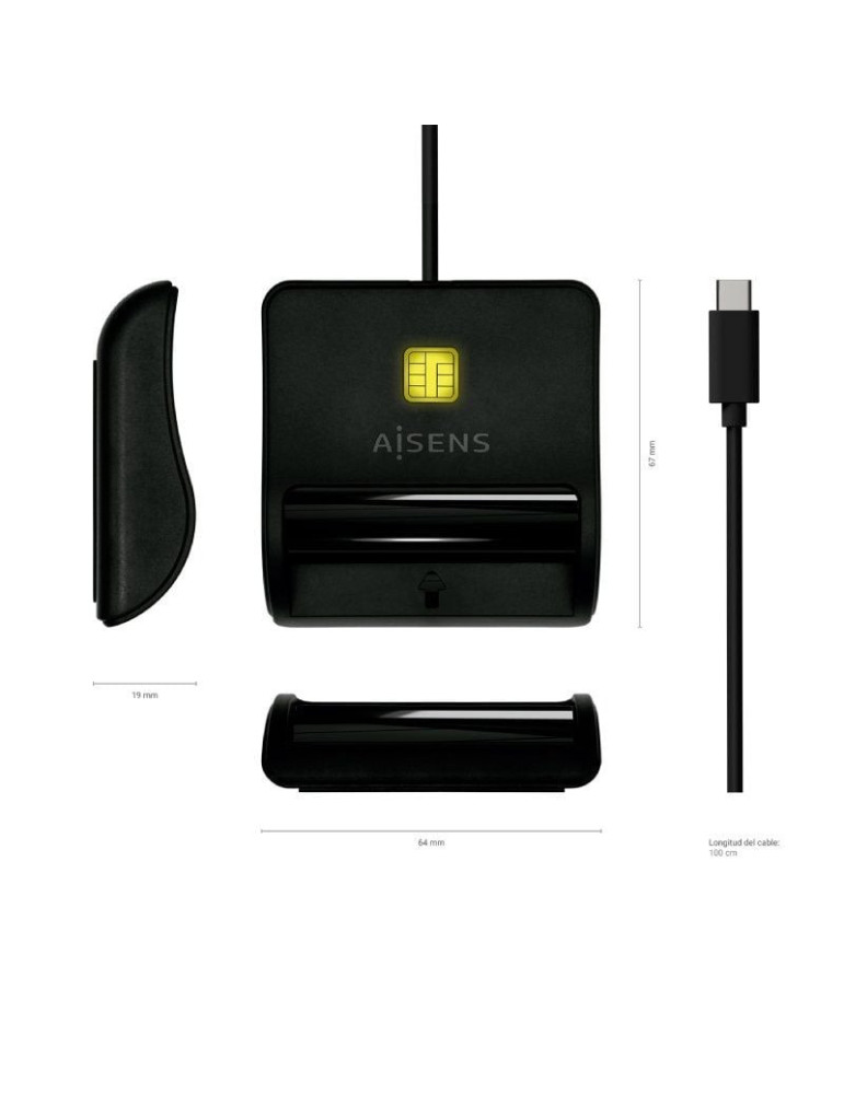 Lector de DNI USB Tipo-C Aisens ASCR-SN03C-BK/ USB Tipo-C/ Negro