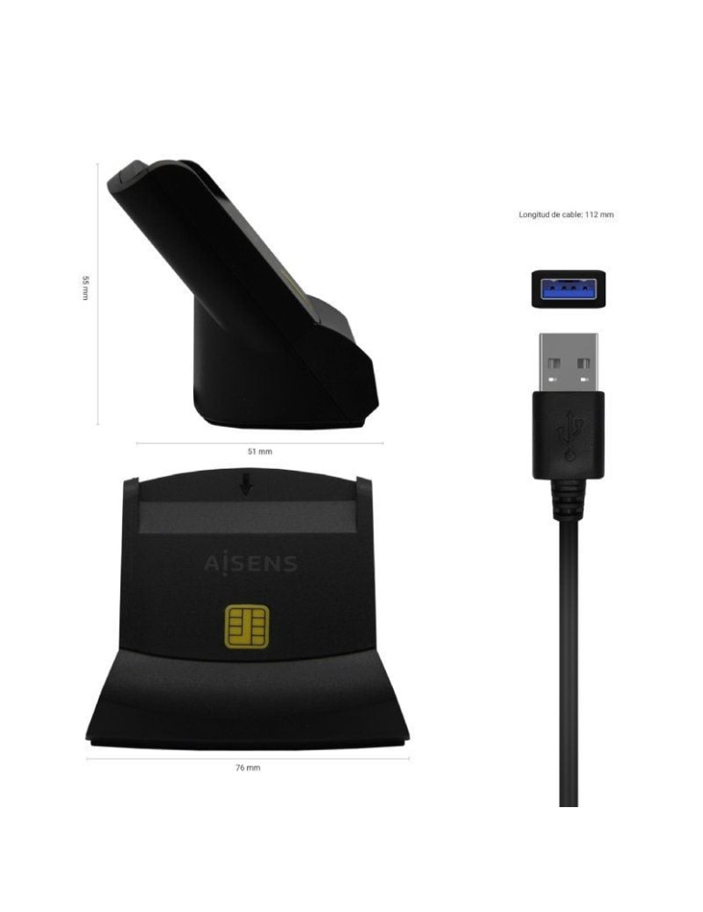 Lector de DNI y Tarjetas Aisens ASCR-SN05-BK/ USB 2.0/ Negro