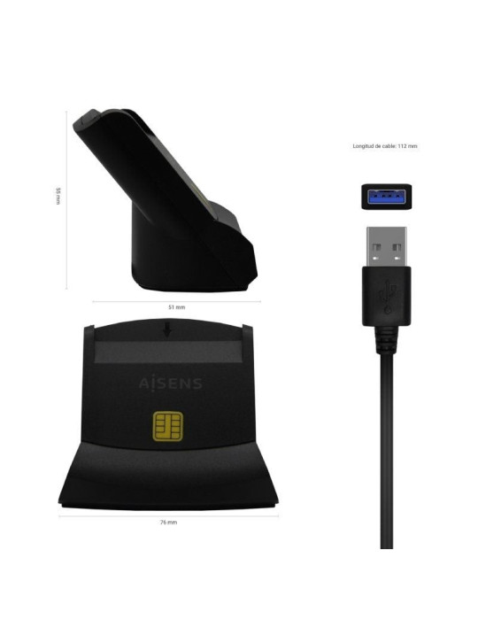Lector de DNI y Tarjetas Aisens ASCR-SN05-BK/ USB 2.0/ Negro