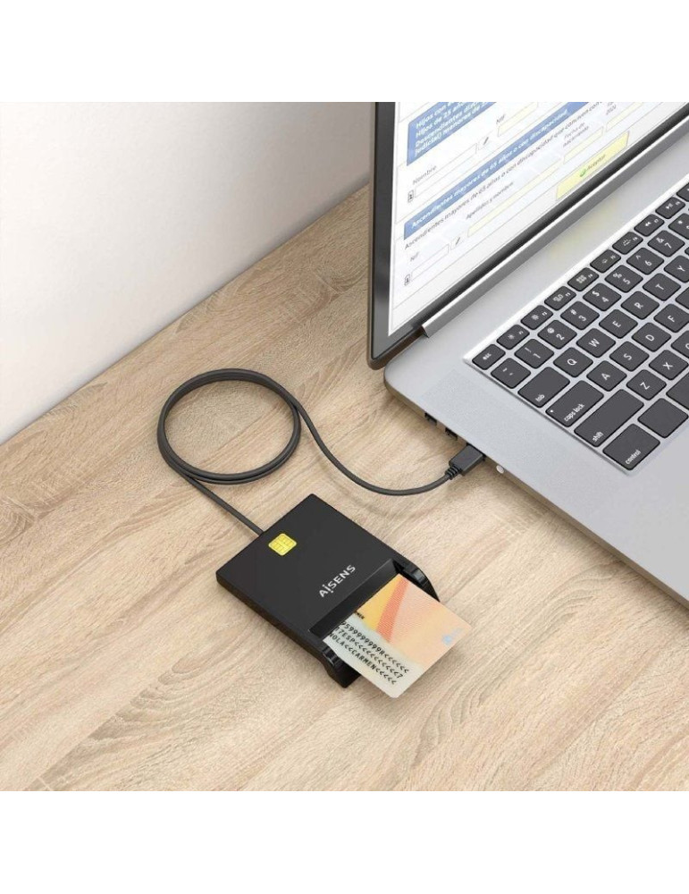 Lector de DNI y Tarjetas Aisens ASCR-SN06-BK/ USB 2.0/ Negro