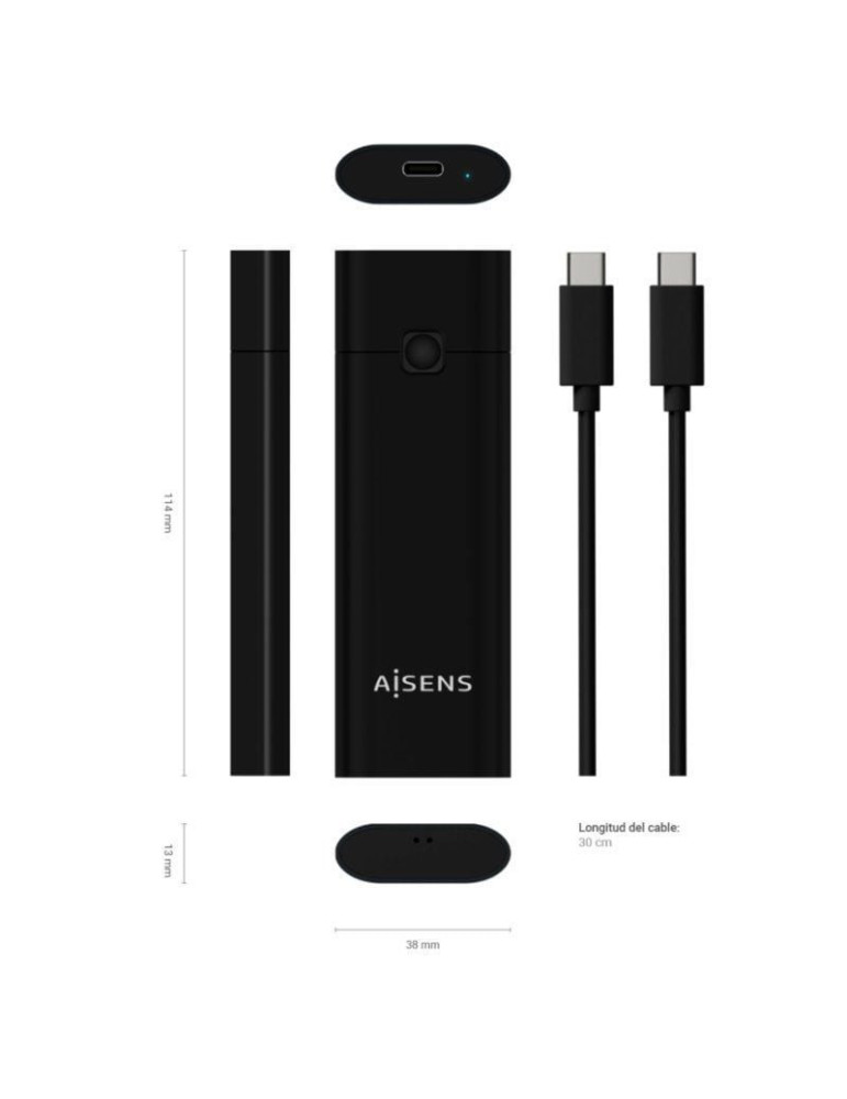 Caja Externa para Disco SSD M.2 NVMe Aisens ASM2-020B/ USB 3.2 Gen2/ Sin Tornillos