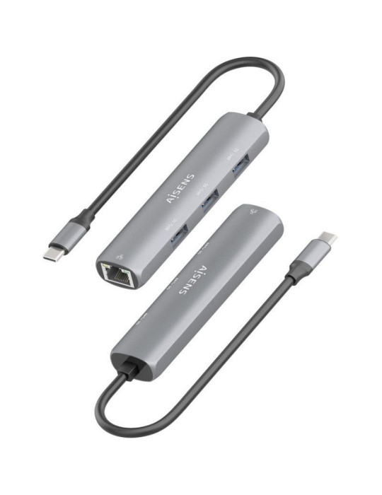Hub USB Tipo-C Aisens ASUC-4P038-GR/ 3xUSB/ 1xRJ45/ Gris
