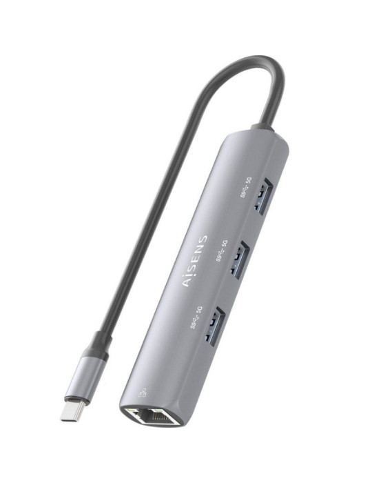 Hub USB Tipo-C Aisens ASUC-4P038-GR/ 3xUSB/ 1xRJ45/ Gris