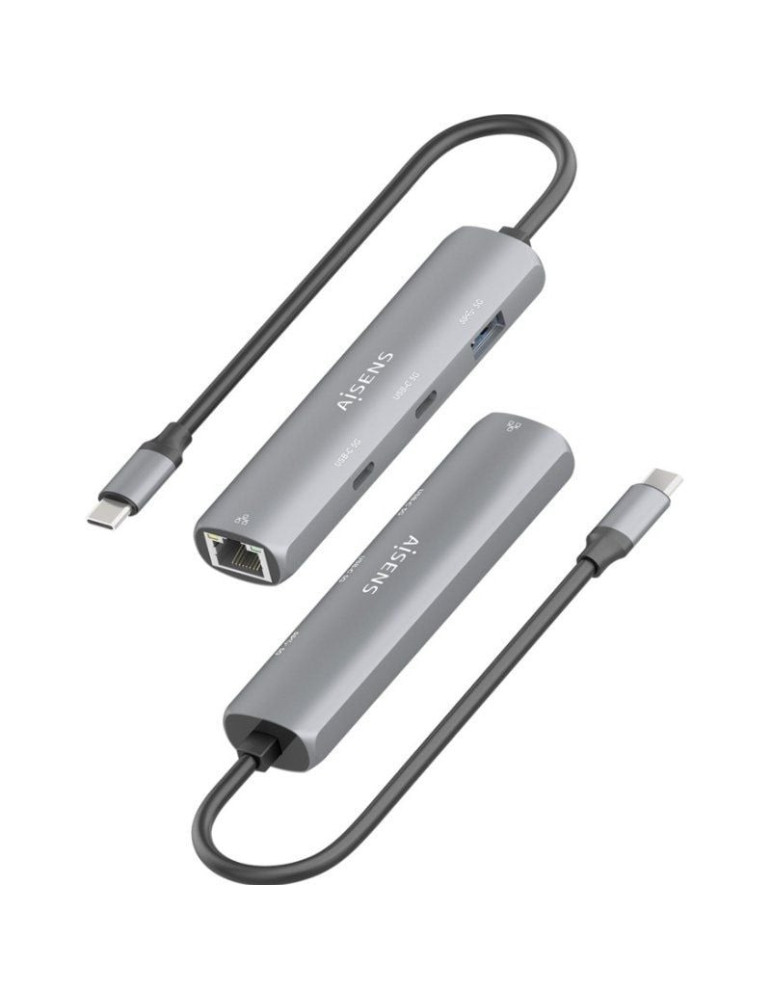 Hub USB Tipo-C Aisens ASUC-4P040-GR/ 2xUSB Tipo-C/ 1xUSB/ 1xRJ45/ Gris