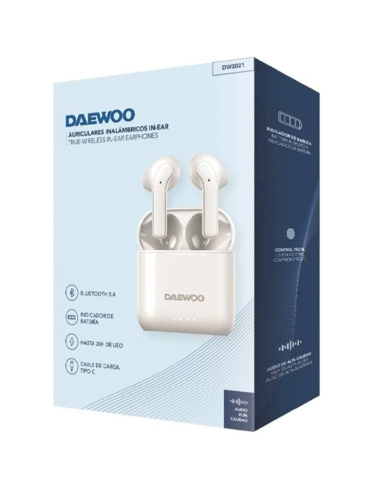 Auriculares Bluetooth Daewoo DW2021 con estuche de carga/ Autonomía 5h/ Blancos
