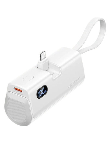 Powerbank 4800mAh Vention FHRW0/ 22.5W/ Blanca/ Incluye Cable USB Tipo-C y Lightning