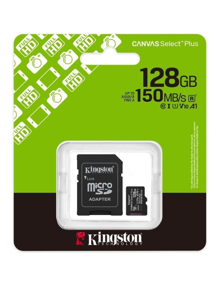 Tarjeta de Memoria Kingston CANVAS Select Plus 128GB microSD XC con Adaptador/ Clase 10/ 150MBs