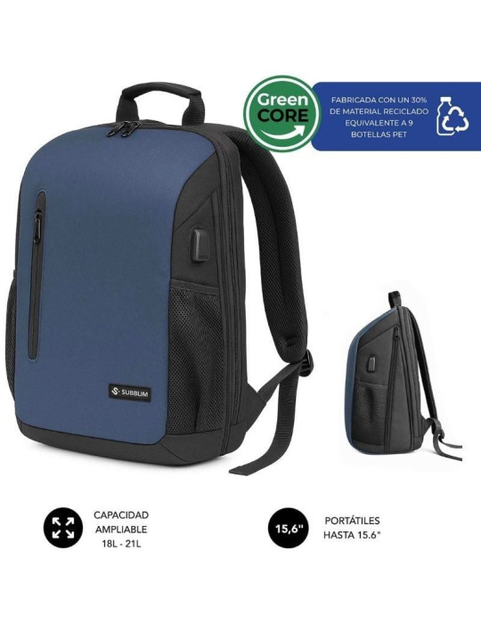 Mochila Subblim Xpand Air Padding Backpack para Portátiles hasta 15.6"/ 21L/ Puerto USB/ Azul