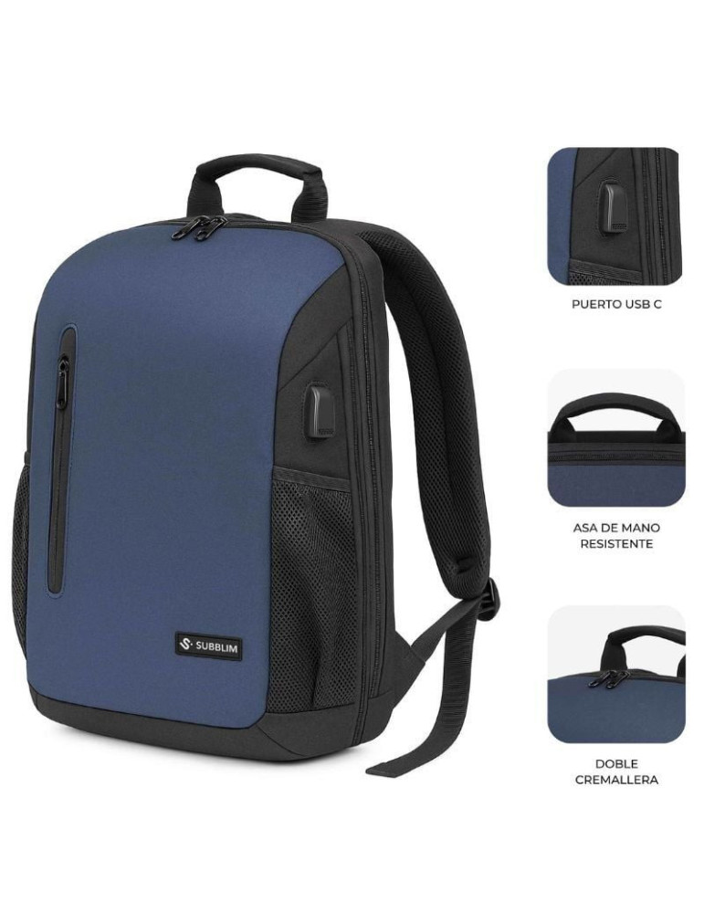 Mochila Subblim Xpand Air Padding Backpack para Portátiles hasta 15.6"/ 21L/ Puerto USB/ Azul