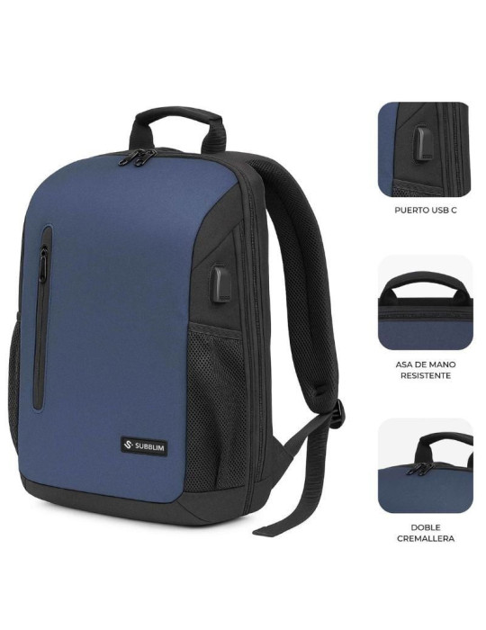 Mochila Subblim Xpand Air Padding Backpack para Portátiles hasta 15.6"/ 21L/ Puerto USB/ Azul