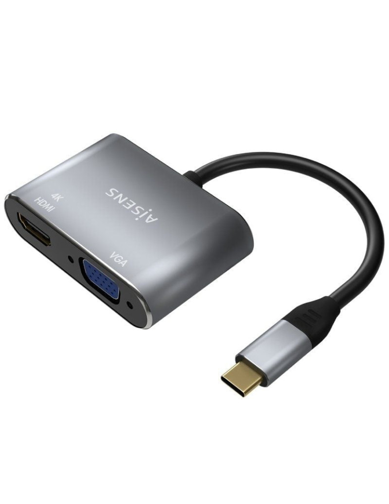 Conversor Aisens A109-0627/ HDMI Hembra - VGA Hembra - USB Tipo-C Macho/ 15cm/ Gris