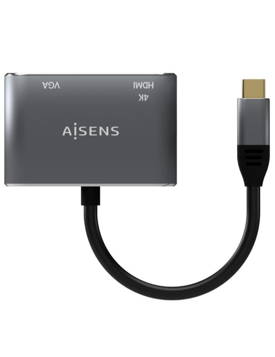 Conversor Aisens A109-0627/ HDMI Hembra - VGA Hembra - USB Tipo-C Macho/ 15cm/ Gris