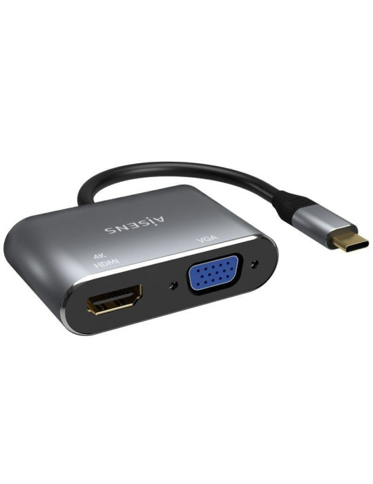 Conversor Aisens A109-0627/ HDMI Hembra - VGA Hembra - USB Tipo-C Macho/ 15cm/ Gris