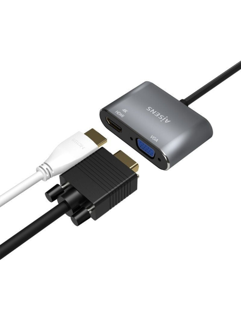 Conversor Aisens A109-0627/ HDMI Hembra - VGA Hembra - USB Tipo-C Macho/ 15cm/ Gris