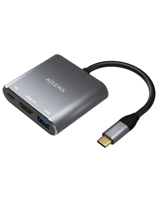 Conversor Aisens A109-0669/ USB Tipo-C Macho/ HDMI Hembra - USB Hembra - USB Tipo-C Hembra/ 15cm/ Gris