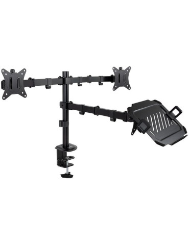 Soporte de Mesa para 2 Monitores y 1 Portátil TooQ DB1202TN-B/ Giratorio/ Inclinable/ hasta 9kg
