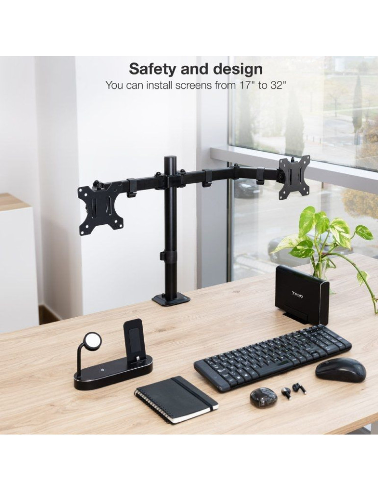 Soporte de Mesa para 2 Monitores TooQ DB1802TN-B/ Giratorio/ Inclinable/ hasta 8kg